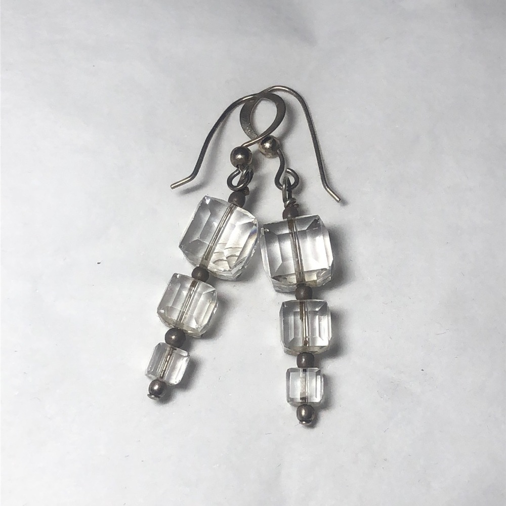 Silver and crystal art deco cube bead earrings